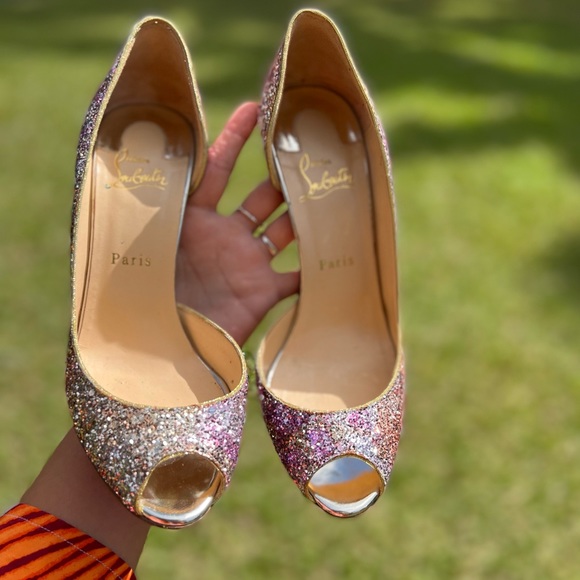 Christian Louboutin Demi You Glitter Peep Toe Pumps - Picture 2 of 16